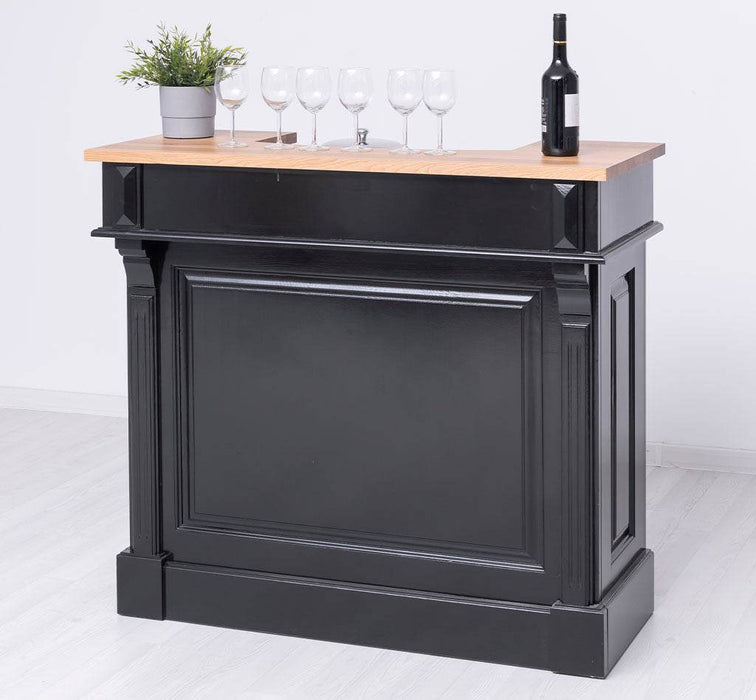 Vintage Weinbar aus Massivholz mit Flaschenfach für 15 Flaschen - Pinie geflammt und gebürstet - Blau
