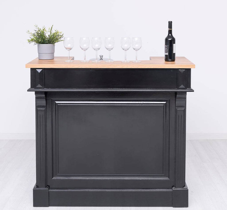 Vintage Weinbar aus Massivholz mit Flaschenfach für 15 Flaschen - Pinie geflammt und gebürstet - Blau