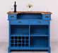 Vintage Weinbar aus Massivholz mit Flaschenfach für 15 Flaschen - Pinie geflammt und gebürstet - Blau