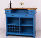 Vintage Weinbar aus Massivholz mit Flaschenfach für 15 Flaschen - Pinie geflammt und gebürstet - Blau