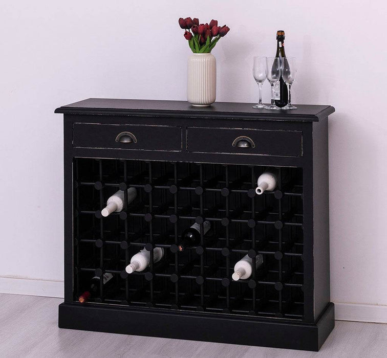 Vintage Weinschrank aus Massivholz mit zwei Schubladen - Vintage Schwarz