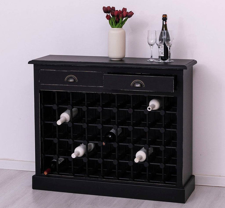 Vintage Weinschrank aus Massivholz mit zwei Schubladen - Vintage Schwarz