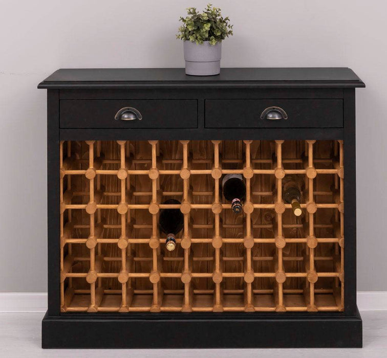 Vintage Weinschrank aus Massivholz mit zwei Schubladen - Vintage Schwarz
