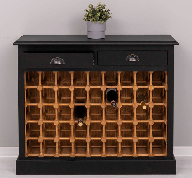Vintage Weinschrank aus Massivholz mit zwei Schubladen - Vintage Schwarz