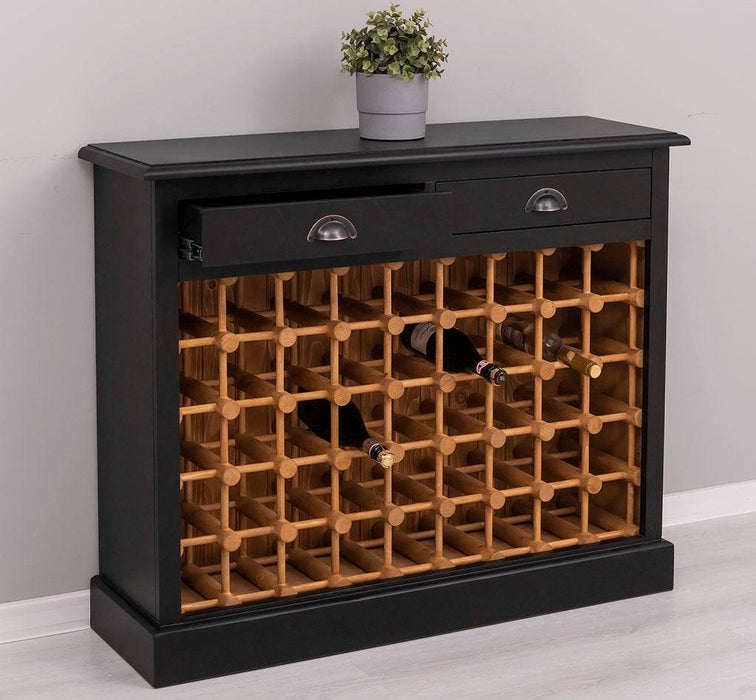 Vintage Weinschrank aus Massivholz mit zwei Schubladen - Vintage Schwarz