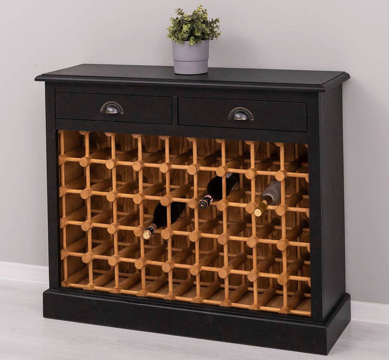 Vintage Weinschrank aus Massivholz mit zwei Schubladen - Vintage Schwarz