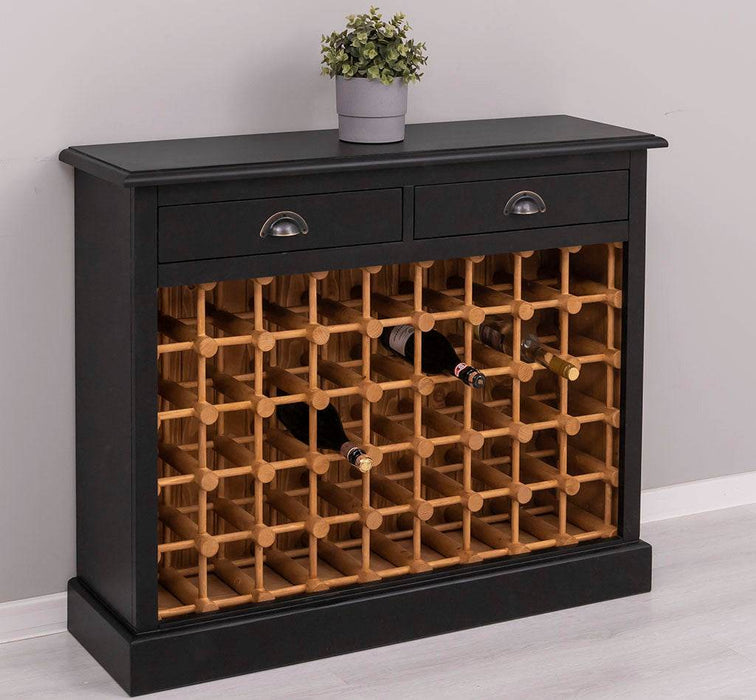 Vintage Weinschrank aus Massivholz mit zwei Schubladen - Vintage Schwarz