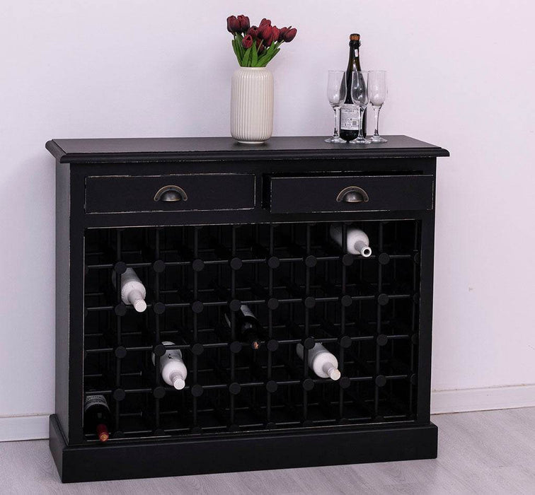 Vintage Weinschrank aus Massivholz mit zwei Schubladen - Vintage Schwarz
