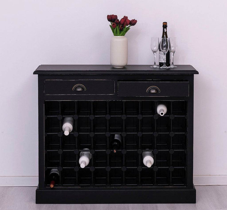 Vintage Weinschrank aus Massivholz mit zwei Schubladen - Vintage Schwarz