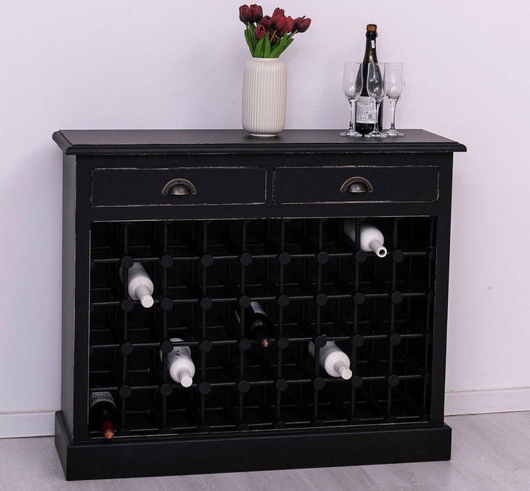 Vintage Weinschrank aus Massivholz mit zwei Schubladen - Vintage Schwarz