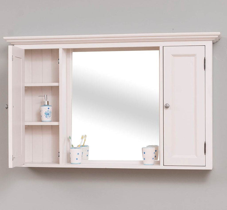 Waschbeckenschrank aus Massivholz | Hängeschrank mit Spiegel - Creme