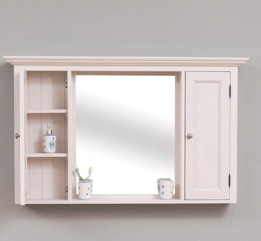 Waschbeckenschrank aus Massivholz | Hängeschrank mit Spiegel - Creme