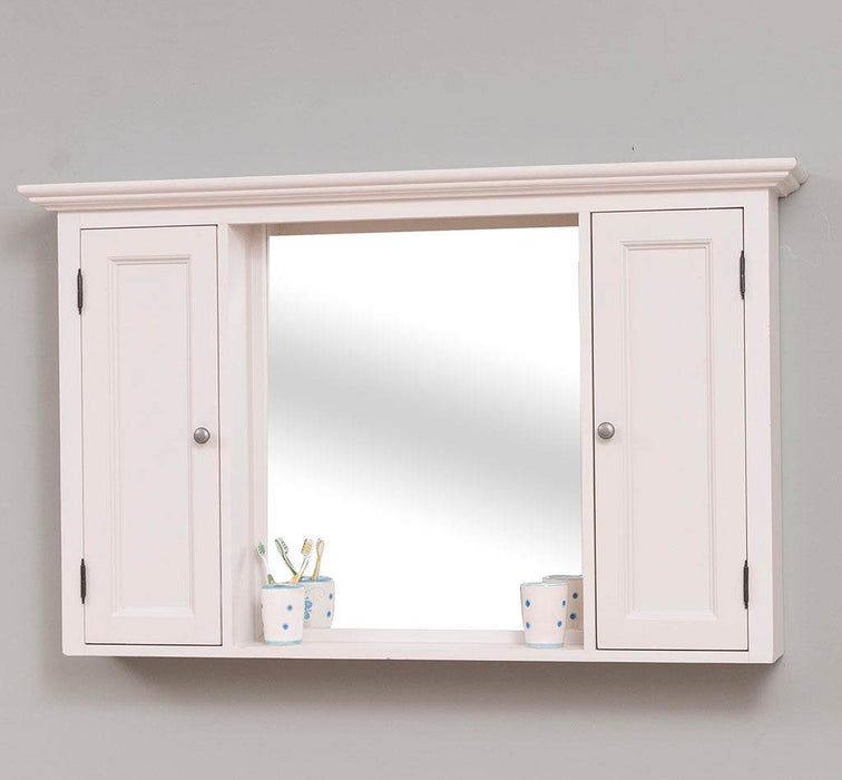 Waschbeckenschrank aus Massivholz | Hängeschrank mit Spiegel - Creme
