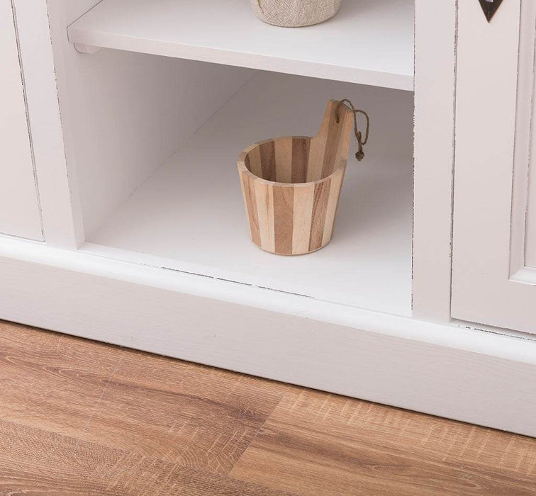 Waschbeckenschrank aus Massivholz | Badmöbel mit Spiegel | 2-teilig - Vintage | Pinie gebürstet | hell