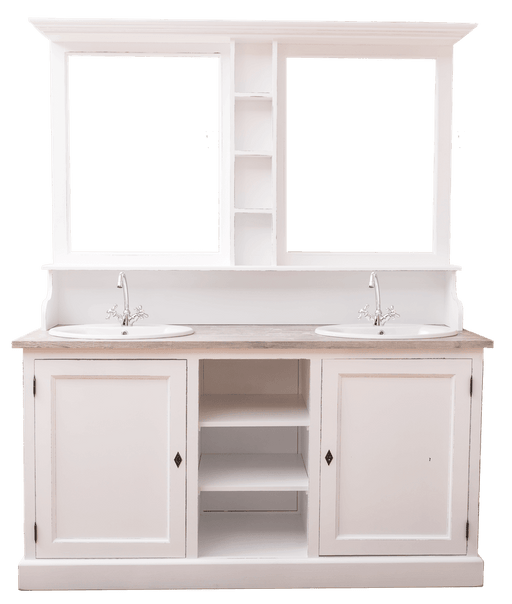 Waschbeckenschrank aus Massivholz | Badmöbel mit Spiegel | 2-teilig - Vintage | Pinie gebürstet | hell
