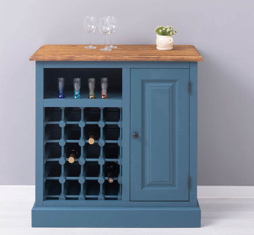 Weinschrank aus Massivholz | Weinregal für 20 Flaschen - Blau - geflammt