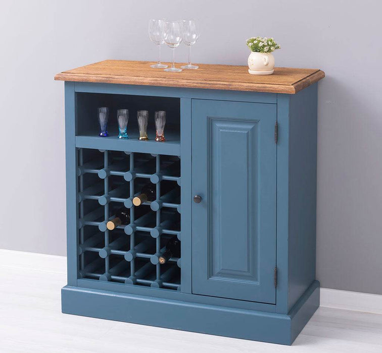 Weinschrank aus Massivholz | Weinregal für 20 Flaschen - Blau - geflammt