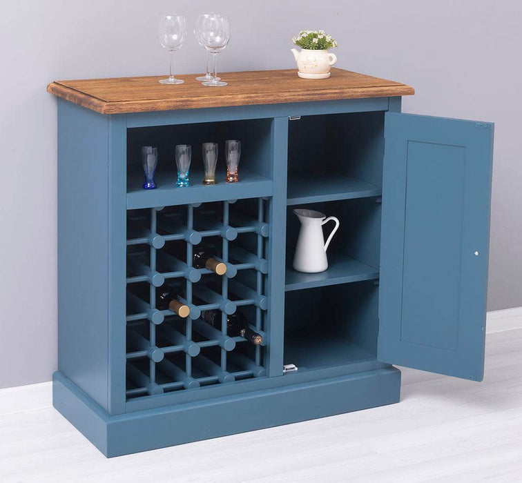 Weinschrank aus Massivholz | Weinregal für 20 Flaschen - Blau - geflammt