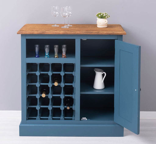 Weinschrank aus Massivholz | Weinregal für 20 Flaschen - Blau - geflammt
