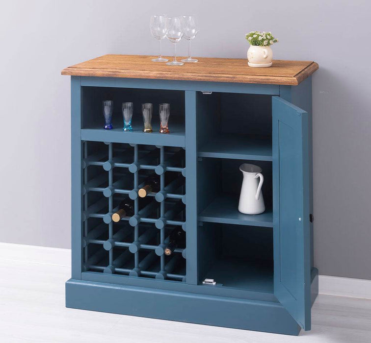 Weinschrank aus Massivholz | Weinregal für 20 Flaschen - Blau - geflammt