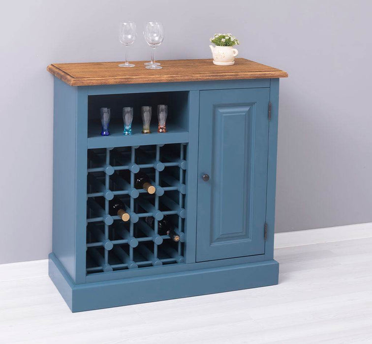 Weinschrank aus Massivholz | Weinregal für 20 Flaschen - Blau - geflammt