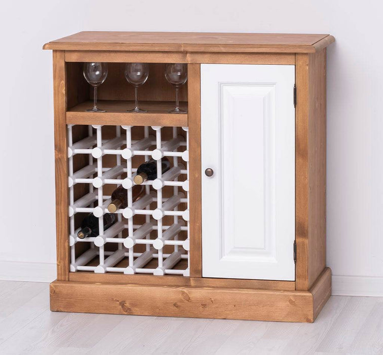 Weinschrank aus Massivholz | Weinregal mit Ablage und Tür - Gewachst