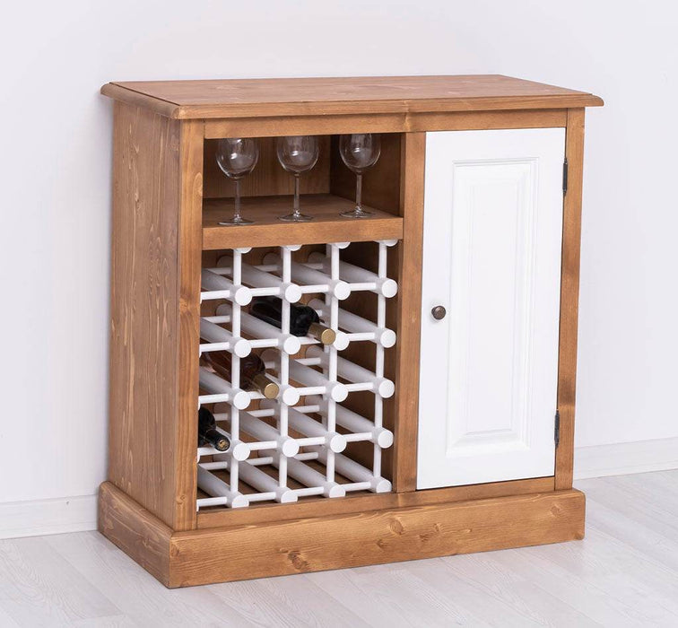 Weinschrank aus Massivholz | Weinregal mit Ablage und Tür - Gewachst