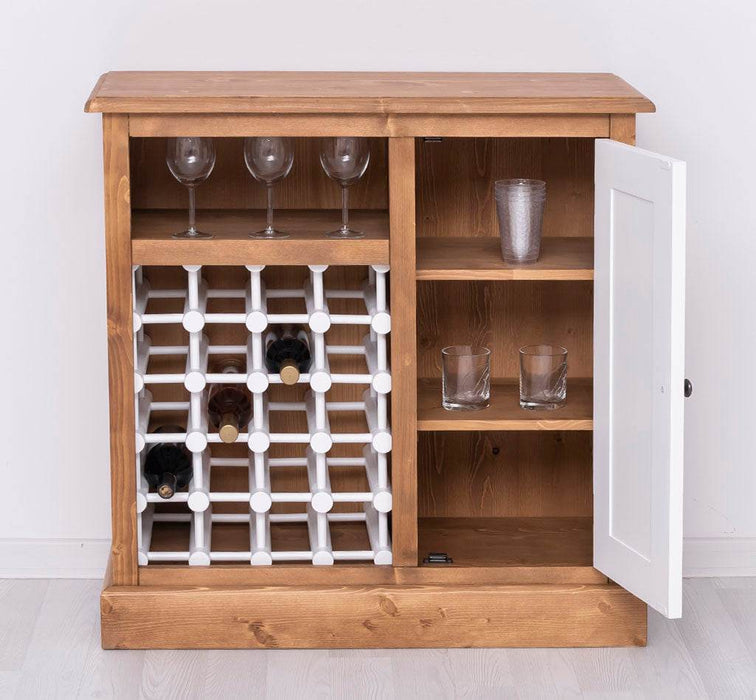 Weinschrank aus Massivholz | Weinregal mit Ablage und Tür - Gewachst