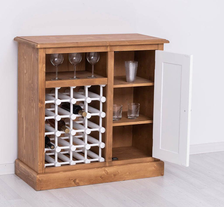 Weinschrank aus Massivholz | Weinregal mit Ablage und Tür - Gewachst