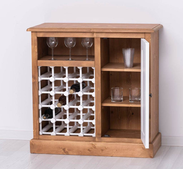 Weinschrank aus Massivholz | Weinregal mit Ablage und Tür - Gewachst