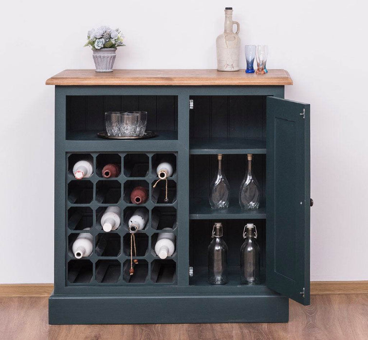 Weinschrank aus Massivholz | Weinregal für 20 Flaschen - Blau - geflammt