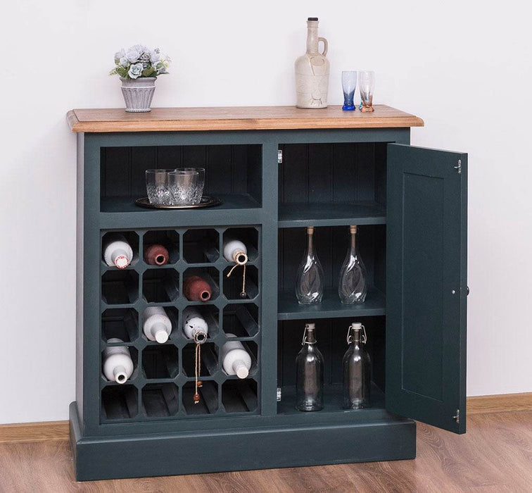 Weinschrank aus Massivholz | Weinregal für 20 Flaschen - Blau - geflammt