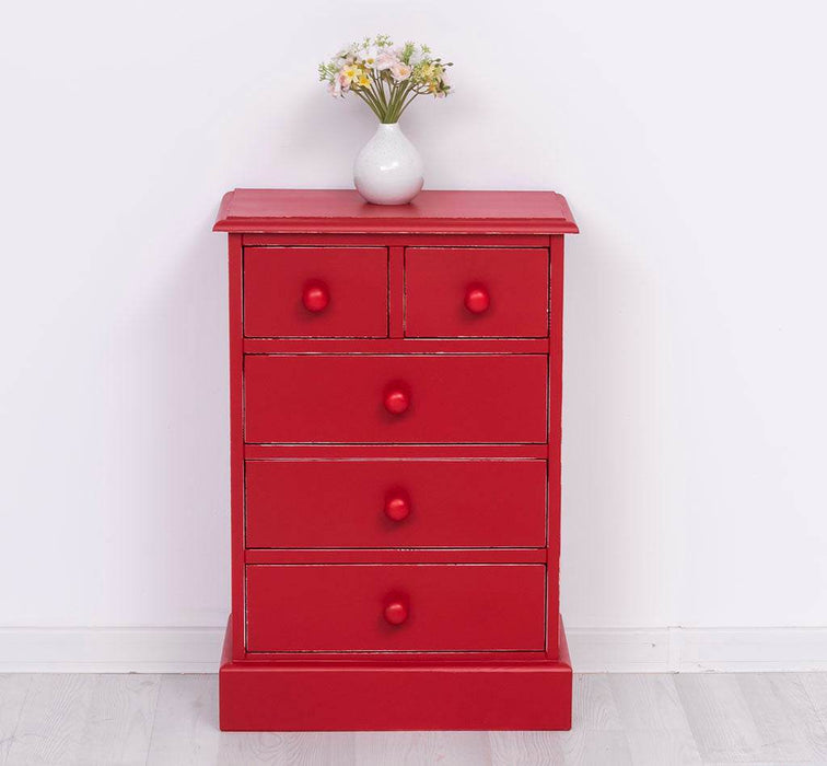 Nachttisch Beistelltisch mit 5 Schubladen - in verschiedenen Farben - Vintage Rot