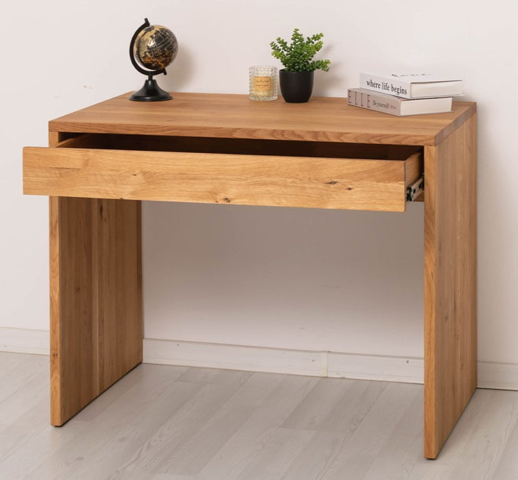 Minimalistischer Schreibtisch aus massiver Eiche | Arbeitsplatz mit großer Schublade