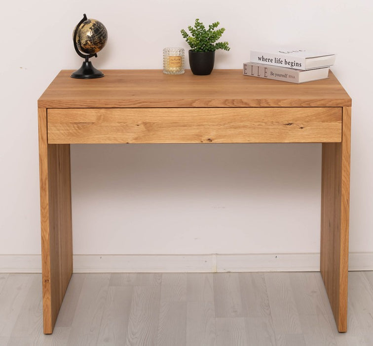 Minimalistischer Schreibtisch aus massiver Eiche | Arbeitsplatz mit großer Schublade