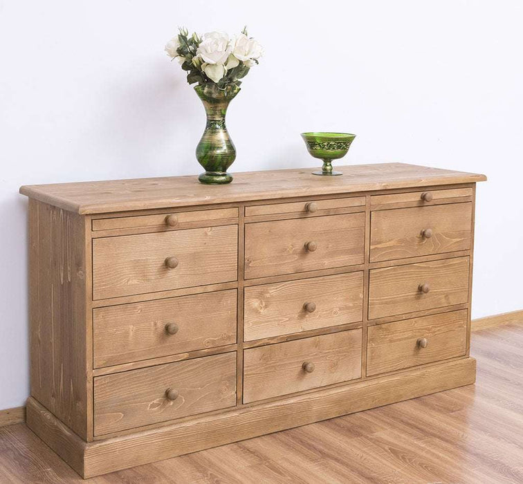 Große Landhauskommode aus Massivholz mit neun Schubladen - Sideboard