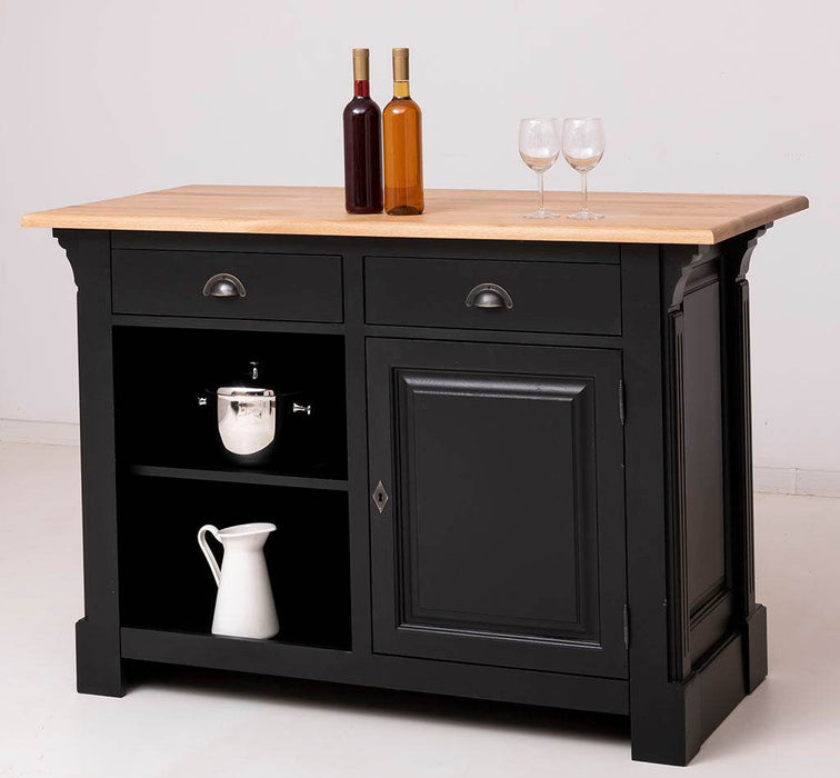 Landhaus Bartresen aus Massivholz - Minibar freistehend mit Eichenplatte - Schwarz
