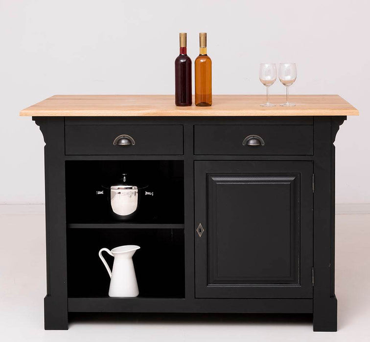 Landhaus Bartresen aus Massivholz - Minibar freistehend mit Eichenplatte - Schwarz