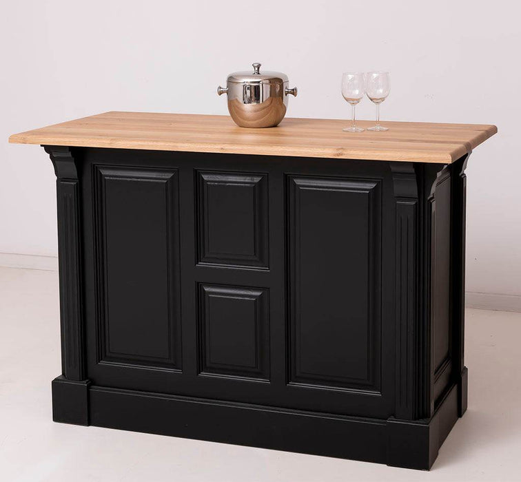 Landhaus Bartresen aus Massivholz - Minibar freistehend mit Eichenplatte - Schwarz