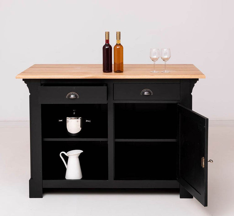 Landhaus Bartresen aus Massivholz - Minibar freistehend mit Eichenplatte - Schwarz