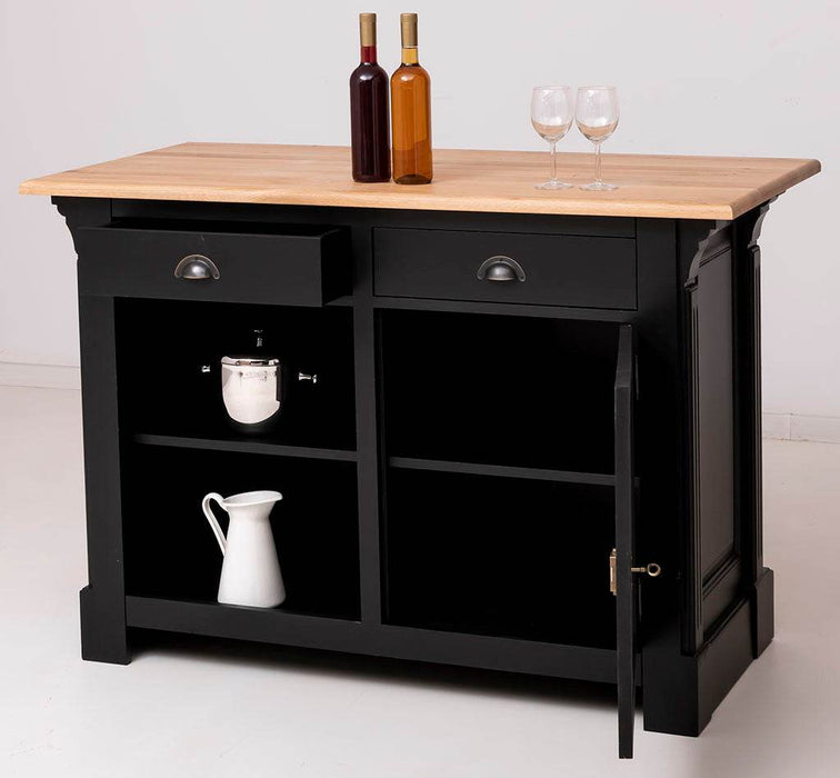 Landhaus Bartresen aus Massivholz - Minibar freistehend mit Eichenplatte - Schwarz