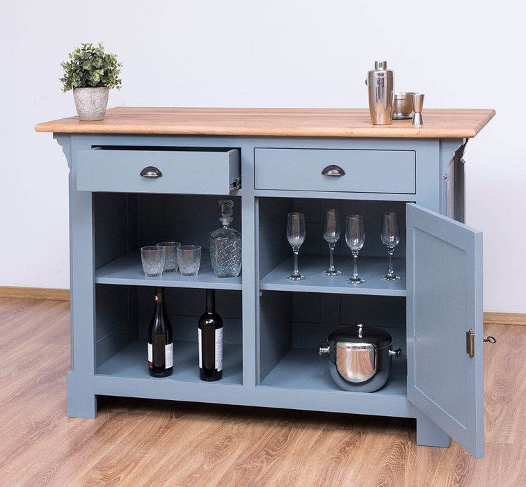 Landhaus Bartresen aus Massivholz - Minibar freistehend mit Eichenplatte - Schwarz