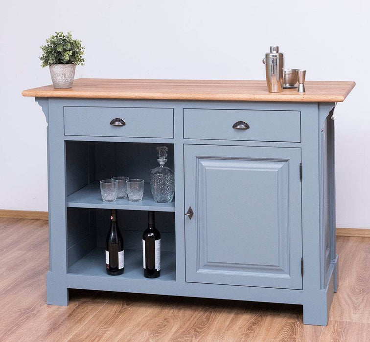 Landhaus Bartresen aus Massivholz - Minibar freistehend mit Eichenplatte - Schwarz