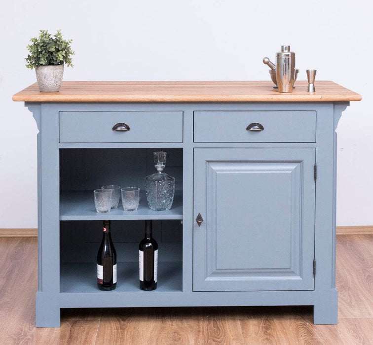 Landhaus Bartresen aus Massivholz - Minibar freistehend mit Eichenplatte - Schwarz