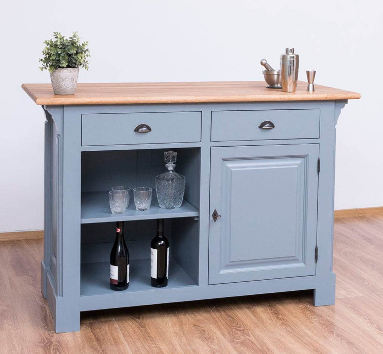 Landhaus Bartresen aus Massivholz - Minibar freistehend mit Eichenplatte - Schwarz