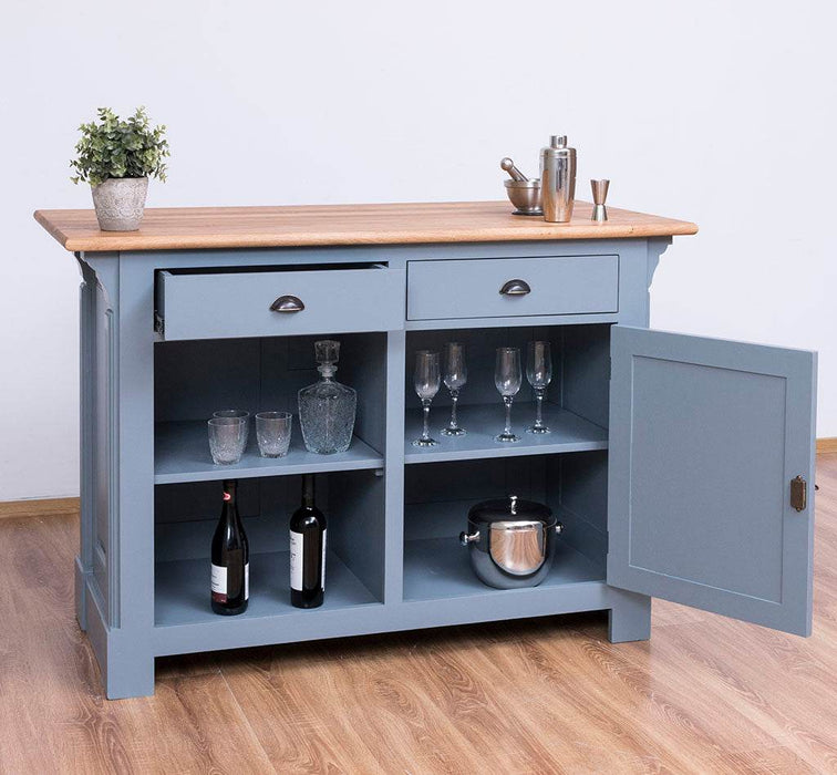 Landhaus Bartresen aus Massivholz - Minibar freistehend mit Eichenplatte - Schwarz