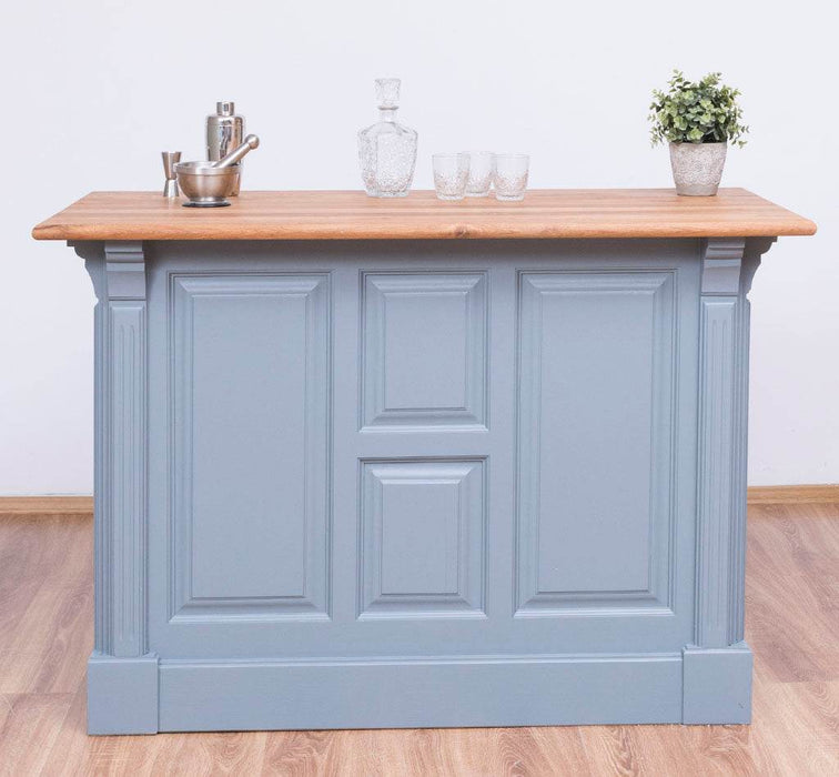 Landhaus Bartresen aus Massivholz - Minibar freistehend mit Eichenplatte - Blau