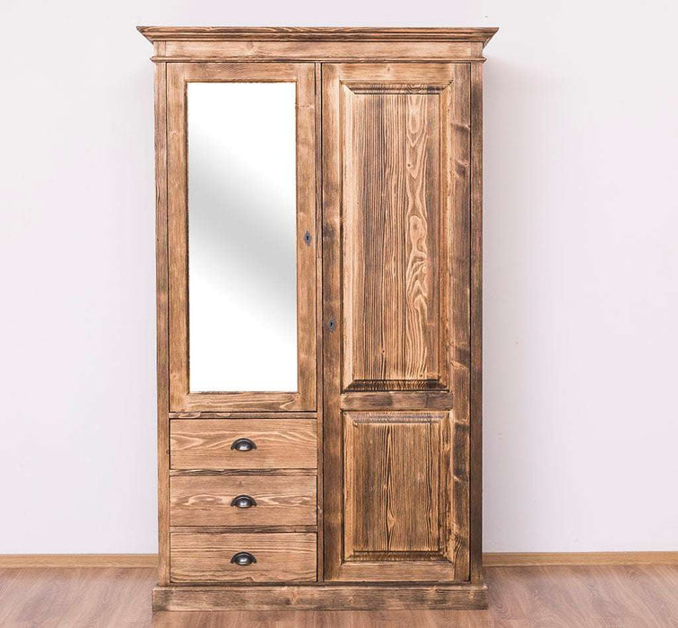 Kleiderschrank aus Massivholz mit Spiegeltür