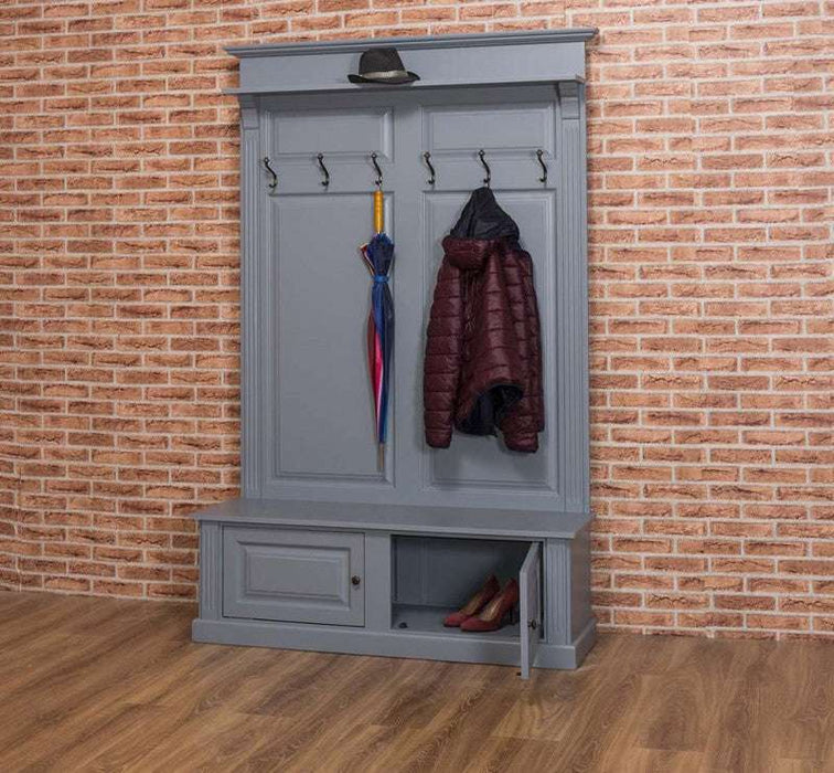 Garderobe aus Massivholz mit 6 Haken und 2 Staufächern #1