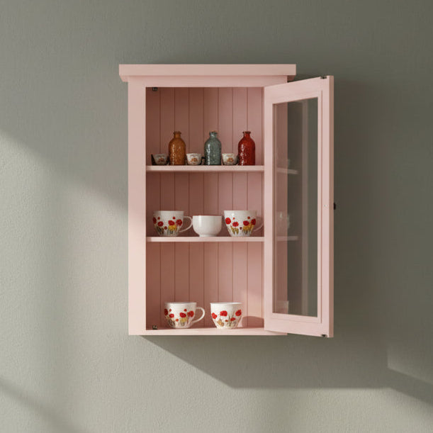 Schmaler Hängeschrank aus Massivholz mit Glastür | Geschirrvitrine hängend - Vintage - Pink